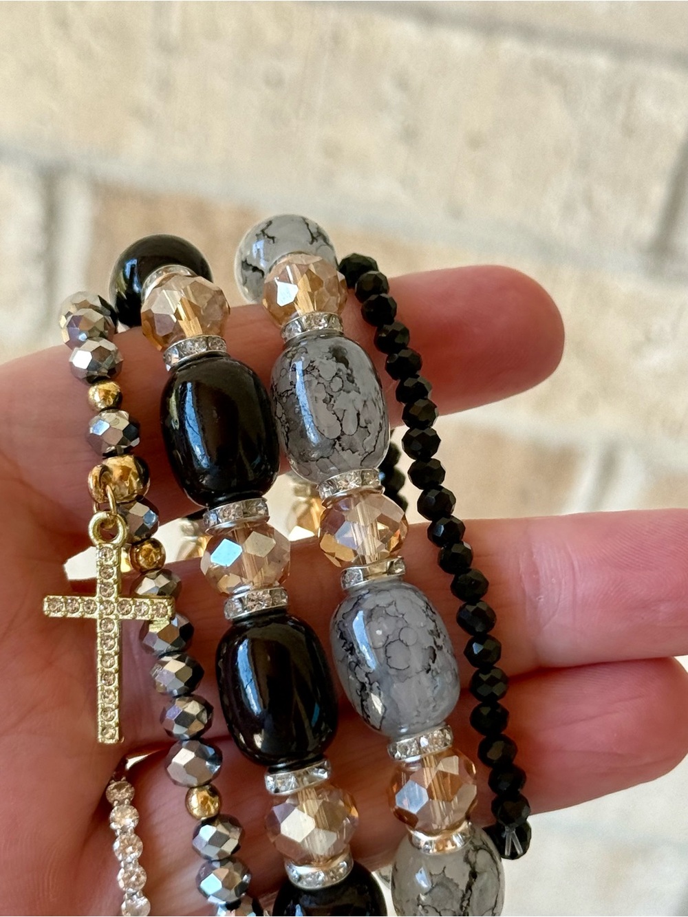 Black & Gray Beaded Bracelet Set (4)